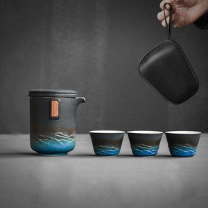 ACACUSS Ceramic Portable Travel Tea Set Outdoor Kung Fu Tea I Japanese Ceramic Tea Cup with Infuser I Mountain Pottery Tea mug 450ml - ACACUSS