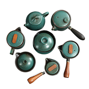 Japanese Ceramics Tea Pot Retro Kiln Alteration Solid Wood Handle Filter Teapot Household Porcelain Beauty Kettle Tea Set acacuss