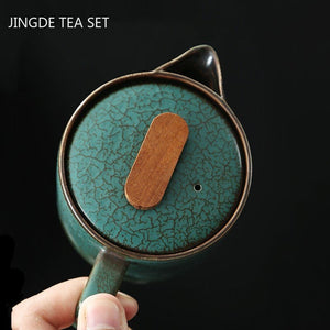 Japanese Ceramics Tea Pot Retro Kiln Alteration Solid Wood Handle Filter Teapot Household Porcelain Beauty Kettle Tea Set acacuss