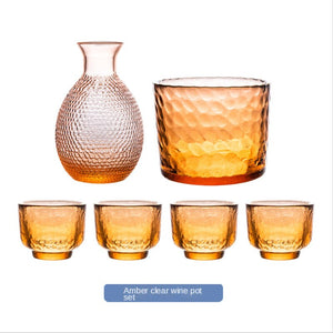 Japanese Hammer Pattern Glass Wine Set Sake Pot Set Cocktail Cup Heat-resistant Scalding Wine Pot Wine Dispenser acacuss