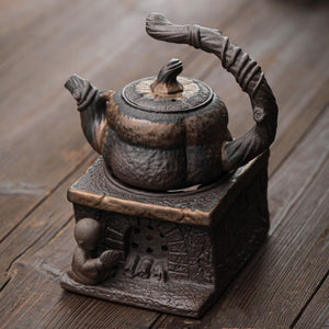 Japanese Handmade Stoneware Teapot Tea Pot Gilt Pumpkin Lifting Beam Pot Candle Warm Teapot Set Infuser Teaware Kitchen Dining acacuss