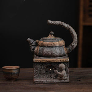Japanese Handmade Stoneware Teapot Tea Pot Gilt Pumpkin Lifting Beam Pot Candle Warm Teapot Set Infuser Teaware Kitchen Dining acacuss