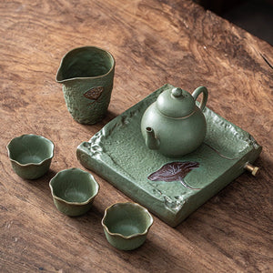 Japanese Kung Fu Tea Set Home Ceramic Teacup Teapot Rough Pottery Simple Portable Travel Tea Set Tea Pot and Cup Set acacuss