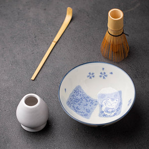 Japanese Lovely Cat Ceramic Matcha Bowl with Bamboo Whisk and Chasen Holder acacuss