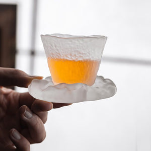 Japanese Style Glaze Teacup and Saucer Set Glass Tea Cup Kung Fu Creative Crystal Coffee Mug Espresso Cups Luxury Sake Cup Gift acacuss