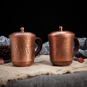 Japanese Vintage Teacups Pure Copper Coffee Cups with Lids Metal Tea Cups Set Creative Office Water Cup Teacup Breakfast Gift acacuss