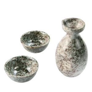 Japanese and Korean Style 200ml Imitation Marbled Round Belly Characteristic Sake Pot Color Glaze Ceramic Small Wine Glass Set acacuss