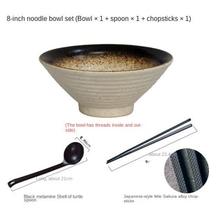 Japanese creative tableware set, commercial bamboo hat ceramic bowl, household large ramen, rice, noodles, soup bowl acacuss
