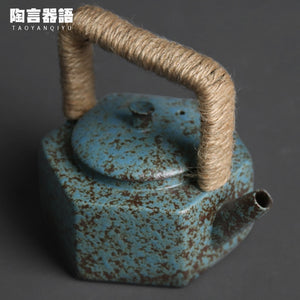 Japanese pottery six-sided beam pot kiln changed retro stoneware handmade ceramic personality pot portable teapot acacuss