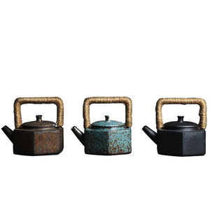 Japanese pottery six-sided beam pot kiln changed retro stoneware handmade ceramic personality pot portable teapot acacuss