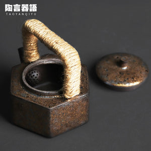 Japanese pottery six-sided beam pot kiln changed retro stoneware handmade ceramic personality pot portable teapot acacuss