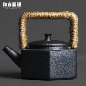Japanese pottery six-sided beam pot kiln changed retro stoneware handmade ceramic personality pot portable teapot acacuss