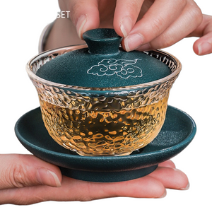 Japanese-style Heat-resistant Glass Gaiwan Ceramic with Cover Teacup Tea Maker Household Transparent Tea Bowl Boutique Tea Set acacuss