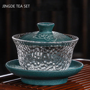 Japanese-style Heat-resistant Glass Gaiwan Ceramic with Cover Teacup Tea Maker Household Transparent Tea Bowl Boutique Tea Set acacuss