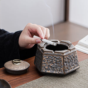 Japanese style rusty ashtray ceramic ancient well ashtray smoke cup home living room decoration office tea desktop ornaments acacuss