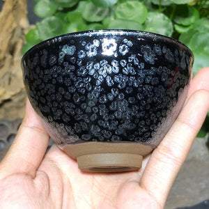Jianzhan Tenmoku Glaze Tea Cup Pottery Chawan Blue Rare Sky Eye Pattern Handmade Chinese Porcelain Best for Tea Ceremony acacuss