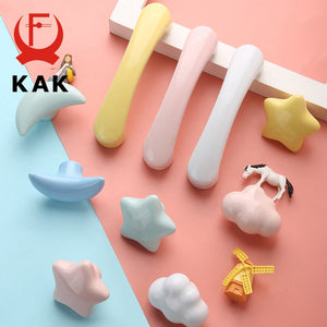 KAK Ceramic Cartoon Furniture Knobs Kids Room Drawer Closet Handles for Cabinets Colorful Cloud Star Kitchen Handle Hardware acacuss