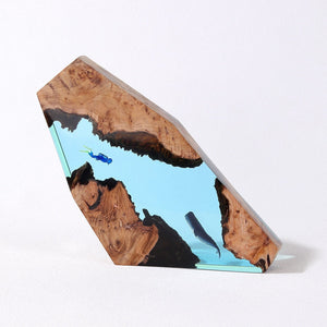 Karst cave whale diver table decoration marine art crafts solid wood resin lamp birthday gift jewelry decoration home acacuss
