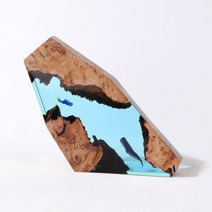 Karst cave whale diver table decoration marine art crafts solid wood resin lamp birthday gift jewelry decoration home acacuss