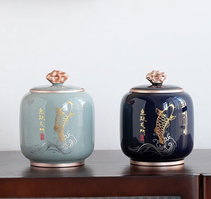 ACACUSS Kitchen Storage cookie & Sugar jar Vintage Style | Retro Stoneware | Ceramic Airtight pot Gong Fu | Candy Can - ACACUSS