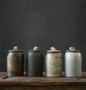 ACACUSS Kitchen Vintage Storage cookie & Sugar jar | Retro Stoneware | Ceramic Airtight pot Gong Fu | Candy Can | Tea Ceremony Accessories - ACACUSS