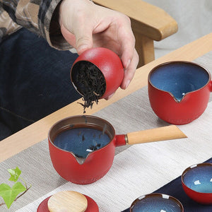 Kung Fu Outdoor TEA SET Simple Ancient Pottery Road Treasure Side Handle Pot Portable Travel Tea Set Kiln Change Kung Fu Outdoor - acacuss
