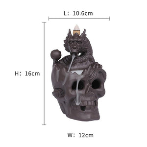 LED Dragon Statue Backflow Incense Burner Halloween Skull Decoration Ornament Smoke Fountain Waterfall Incense Holder Home Decor acacuss