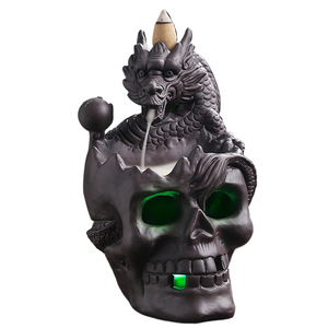 LED Dragon Statue Backflow Incense Burner Halloween Skull Decoration Ornament Smoke Fountain Waterfall Incense Holder Home Decor acacuss