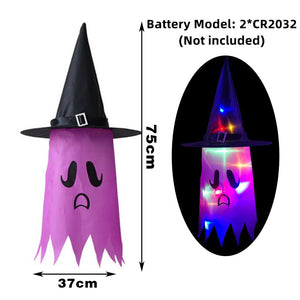 LED Halloween Decoration Flashing Light Gypsophila Ghost Festival Dress Up Glowing Wizard Ghost Hat Lamp Decor Hanging Lantern acacuss
