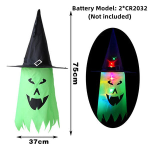 LED Halloween Decoration Flashing Light Gypsophila Ghost Festival Dress Up Glowing Wizard Ghost Hat Lamp Decor Hanging Lantern acacuss