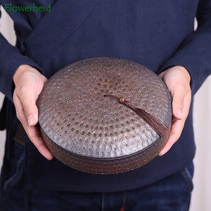 Large Hammered Ceramic Tea Caddy Pu'er Tea Wake Up Tea Pot Teaware Kung Fu Tea Set Coarse Pottery Tea Package Gift Box Storage acacuss
