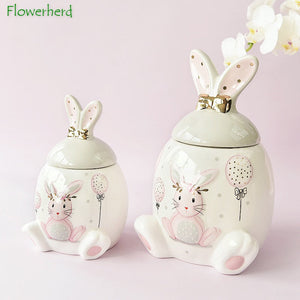 Large-capacity Pink Golden Rabbit Series Ceramic Tea Caddy Tea Container Home Cartoon Embossed Tea Storage Kitchen Canisters Set acacuss