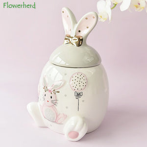 Large-capacity Pink Golden Rabbit Series Ceramic Tea Caddy Tea Container Home Cartoon Embossed Tea Storage Kitchen Canisters Set acacuss