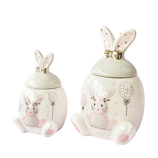 Large-capacity Pink Golden Rabbit Series Ceramic Tea Caddy Tea Container Home Cartoon Embossed Tea Storage Kitchen Canisters Set acacuss