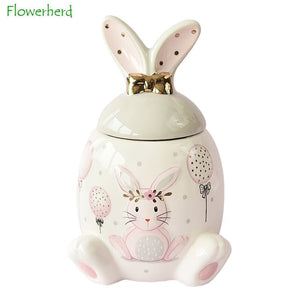 Large-capacity Pink Golden Rabbit Series Ceramic Tea Caddy Tea Container Home Cartoon Embossed Tea Storage Kitchen Canisters Set acacuss