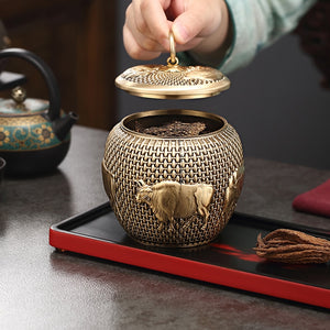 Light Luxury Brass Tea Pot Household Tea Bag Storage Pot Handmade Art Teapot Pu'er Tea Storage Pot Living Room Decoration acacuss