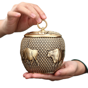 Light Luxury Brass Tea Pot Household Tea Bag Storage Pot Handmade Art Teapot Pu'er Tea Storage Pot Living Room Decoration acacuss