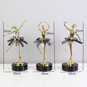 Light Luxury Crystal Brass Ballet Dancing Girl Human Sculpture Fairy Porch Desktop Decoration Home Decoration Birthday Present acacuss
