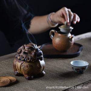 Lion Incense Burner Ceramic Incense Burner Zen Agarwood Plate Tea Table Household Ceramic Sandalwood Stove Ornaments acacuss