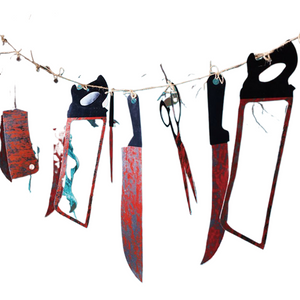 Lofytain 12pcs/lot Halloween Plastic Blood Knife Tools Sets Horror Spooky Haunted House Hanging Knife Garland Banner acacuss