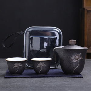 Lotus Kung Fu Travel Tea Set Ceramic Teapot Teacup Gaiwan Porcelain Teaset Kettles Teaware Sets Drinkware Tea Ceremony acacuss