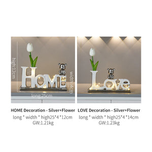 Love Bear Flower Ornaments Ceramic Sculptures & Figurines for Interior Luxury Home Decor Living Room Office Decorative Statue acacuss