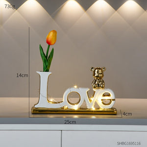 Love Bear Flower Ornaments Ceramic Sculptures & Figurines for Interior Luxury Home Decor Living Room Office Decorative Statue acacuss