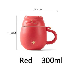 ACACUSS Lucky Cat Ceramic Tea Cup with Infuser I Cute Cat Tea Mug Lid I Coffee Mug Milk Tea Cups Drinkware I Unique Design Home office Gift - ACACUSS