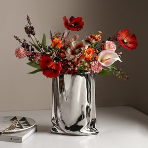 Luxury Ceramic Silver Plant Vase Electroplating Floral Living Room Flower Arrangement Hotel Art Pot Decoration Home Accessories acacuss