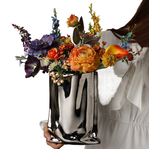 Luxury Ceramic Silver Plant Vase Electroplating Floral Living Room Flower Arrangement Hotel Art Pot Decoration Home Accessories acacuss