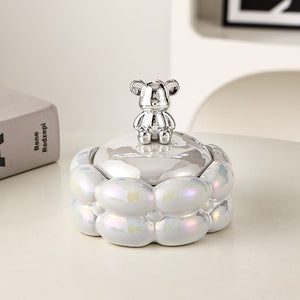 Luxury Cotton Candy Ashtray with Lid Bear Fly Ash Proof Home Living Room Decorations Office Creative Circular Ashtray Ornaments acacuss