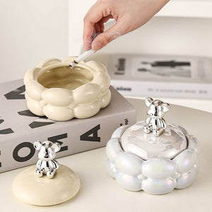 Luxury Cotton Candy Ashtray with Lid Bear Fly Ash Proof Home Living Room Decorations Office Creative Circular Ashtray Ornaments acacuss