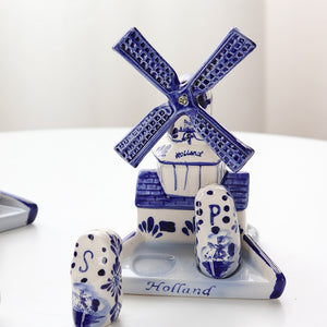 Mediterranean retro hand-painted blue windmill seasoning pot set ceramic home decoration kitchen decoration housewarming gift acacuss