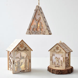 Merry Christmas LED Light Wooden House Luminous Cabin Christmas Decorations for Home DIY Xmas Tree Ornaments Kids Gifts New Year acacuss